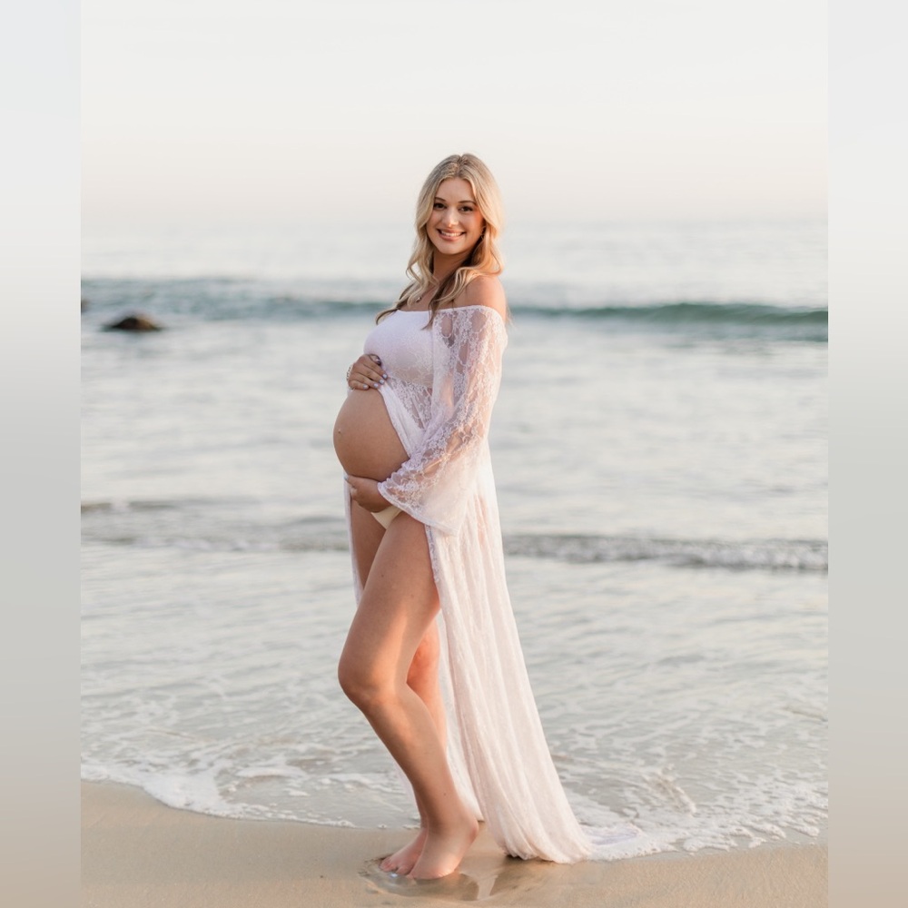 Gorgeous PinkBlush White Lace Off Shoulder Maternity Photoshoot Gown/Dress